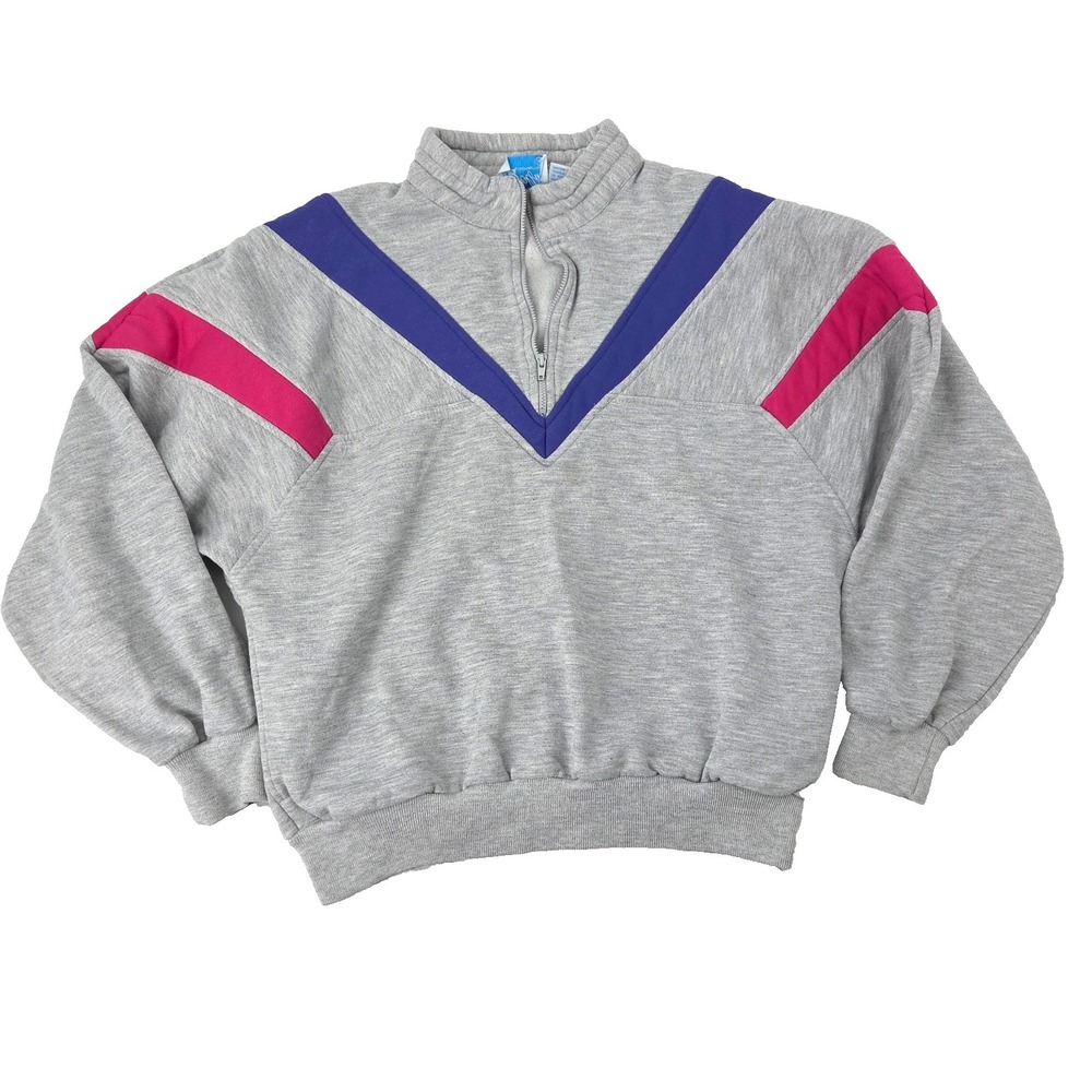 VTG 80s Dolfin Brand 1/4 Zip Retro Sweatshirt Women's Sz Med Aerobics STAIN